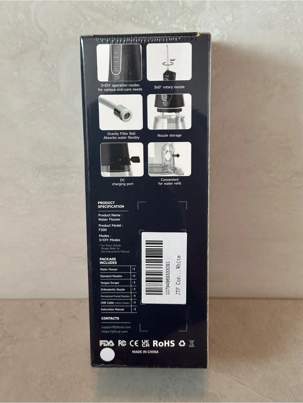 Portable Water Flosser / Color White F300 Series 300mL Large Capacity 6 Nozzles
